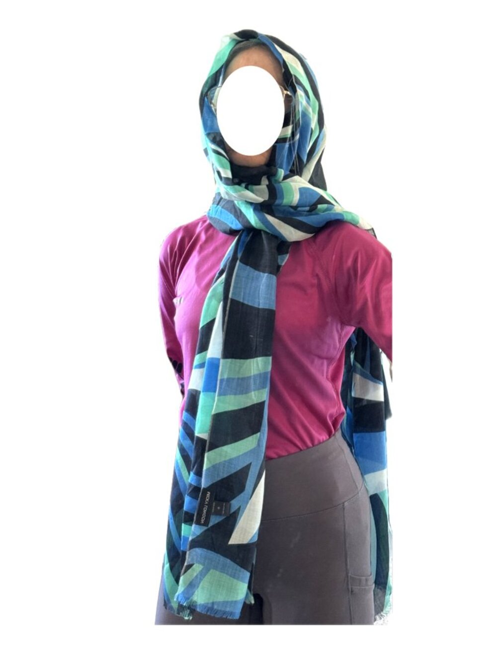 Micky London Scarf Large Silk Modal Geometric Blue Green Black Headscarf